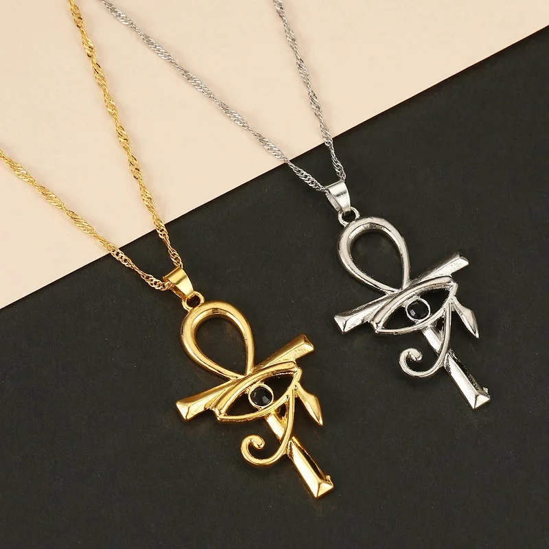 

Crystal EYE Cross Ankh Necklace For Women Men Amulet Religion Punk Vintage Jewelry Evil Eye Golden Chains Necklaces