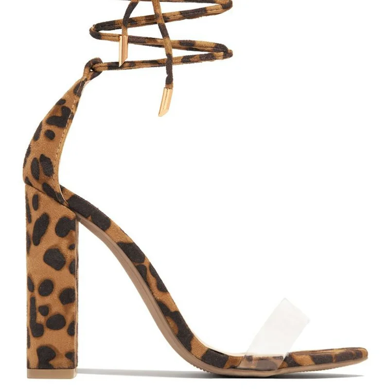 

Women Leopard Thin High Heel Shoes Sandals 2022 Summer Transparent Female Party Club Sexy Gladiator Sandals Pumps Plus Size