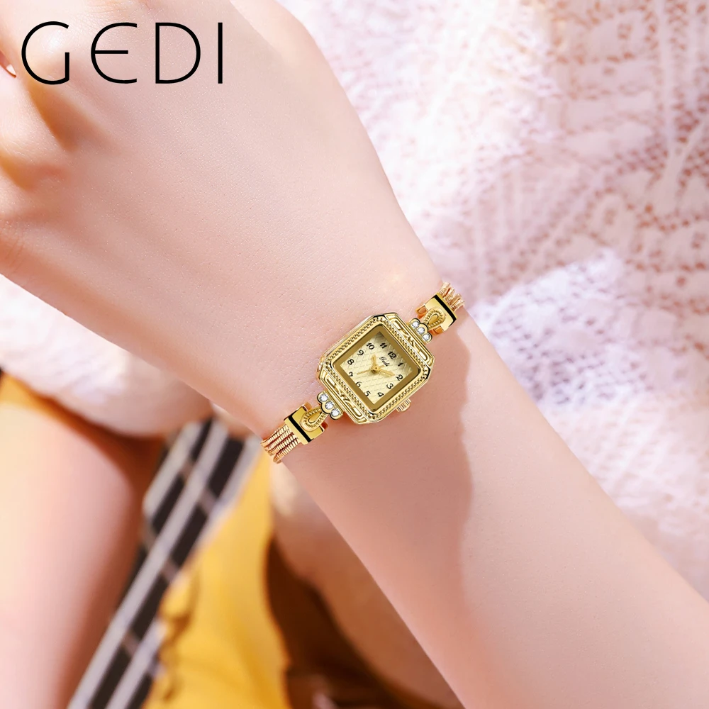 Модный Gedi лучший бренд роскошный ультратонкий золотой квадратный кварцевый