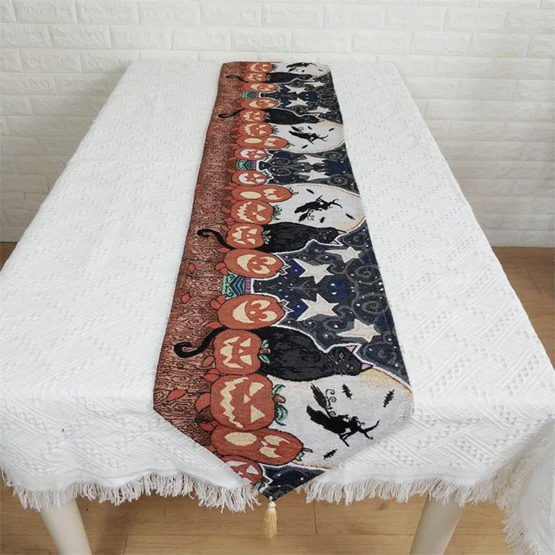 

Скатерть из хлопка и льна с вышивкой на Хэллоуин, кофейный столик, жаккардовое покрытие, полотенце для дома, отеля, праздника, декоративные п...