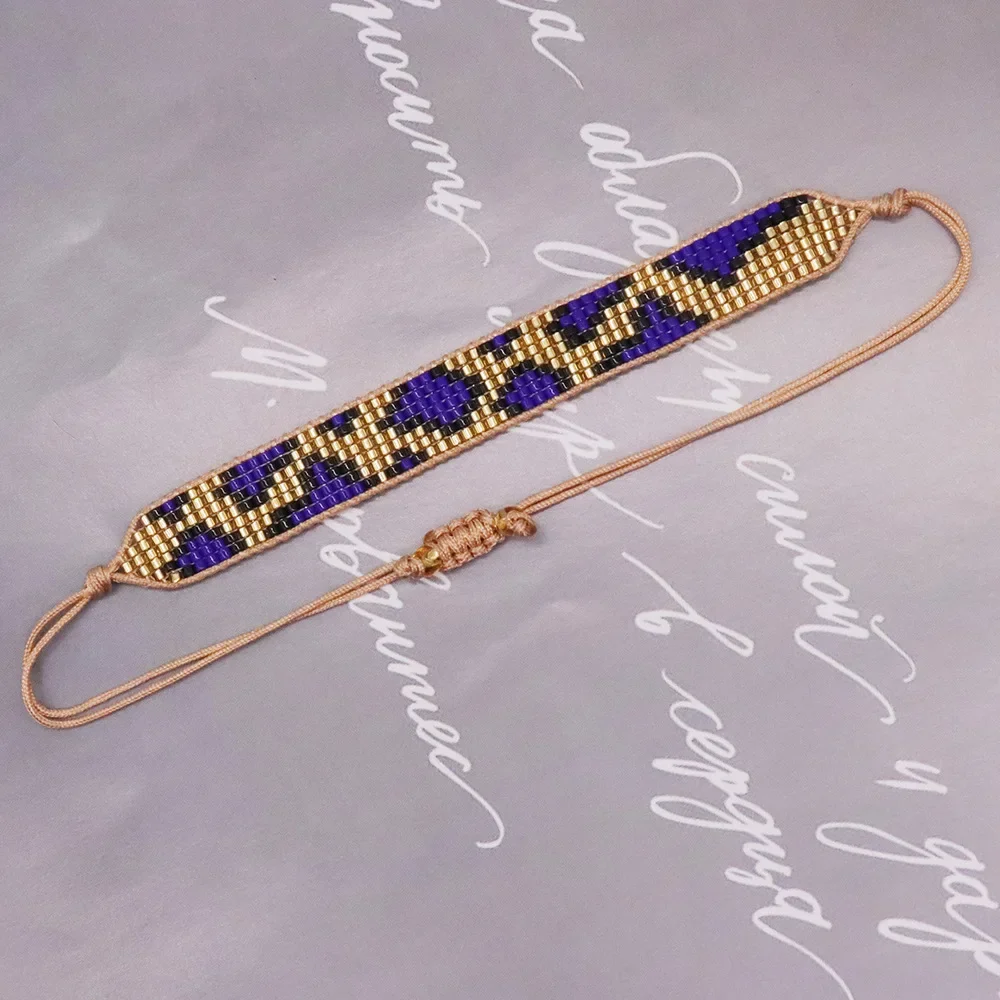 Браслет ручной работы в стиле ретро с рисовым шариком и леопардовым принтом