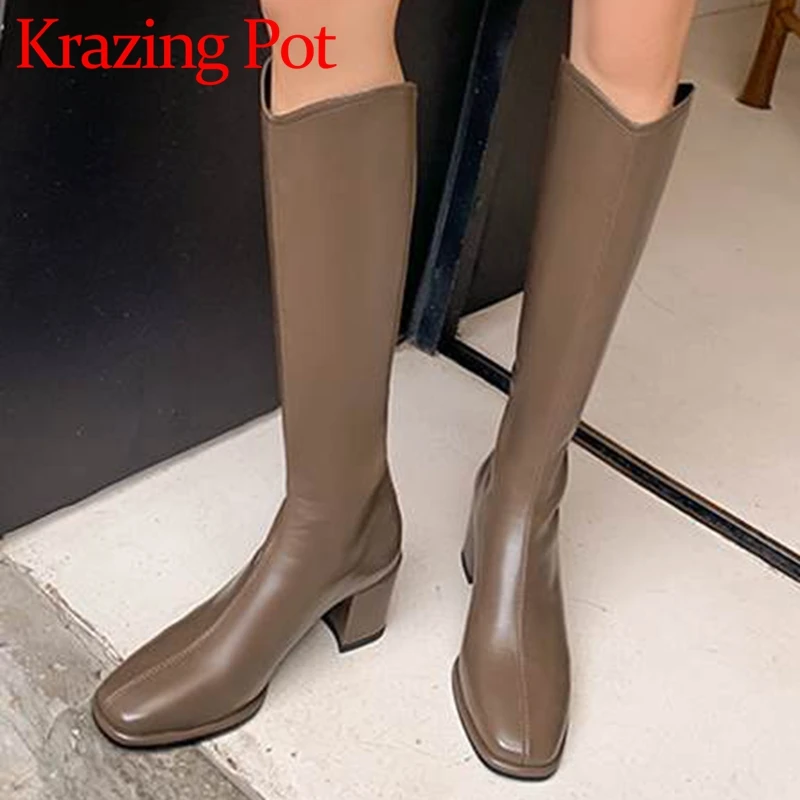 Krazing Pot/Новые эластичные длинные сапоги из микрофибры с круглым носком на среднем