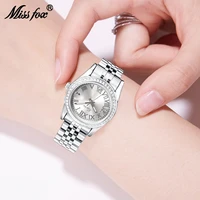 missfox watch for women fashion elegant stainless steel ladies quartz reloj classic silver date waterproof girls wrist watches