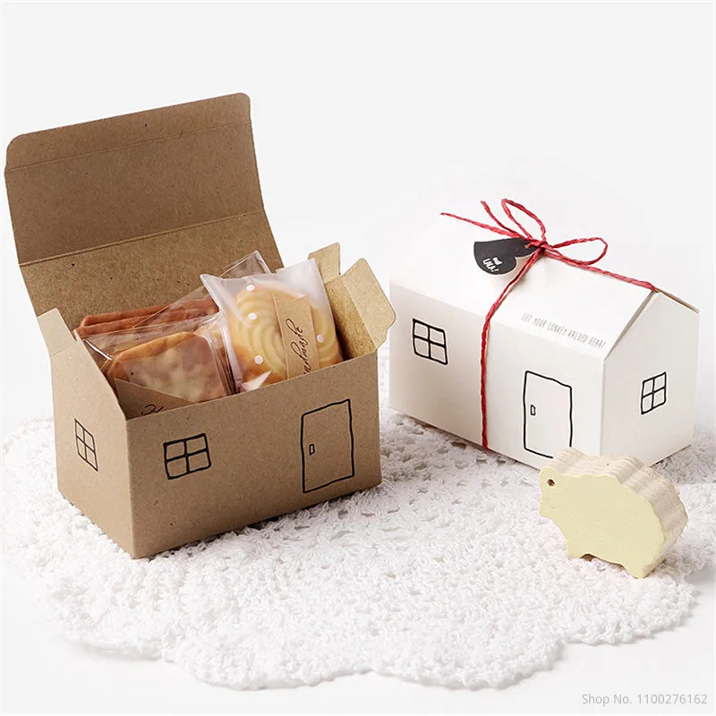 

100 шт./лот крафт-бумажные коробки в форме дома упаковка печенья крещение сувениры Белый дом конфеты подарочные картонные коробки для бизнеса