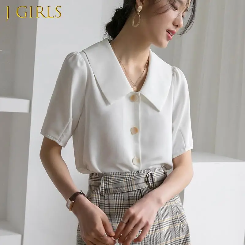 

J GIRLS Shirts Women Elegant Pure Color Classic Summer Minimalist Female Comfortable Hot Sale Basic Tops Blusa Students Leisure