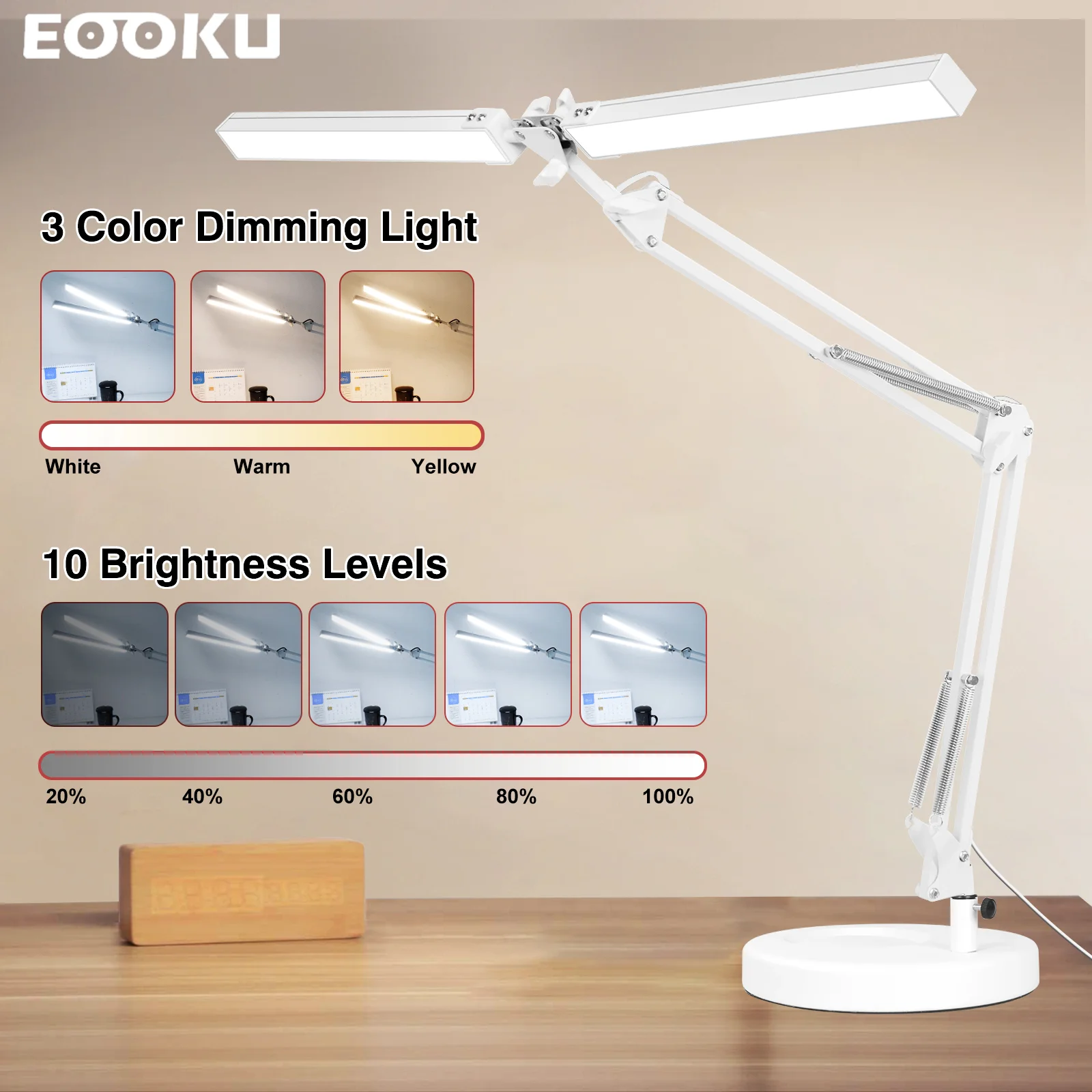 

LED Double Head Reading Desk Lamp 24W Computer Screen Light with Clip &Heavy Duty Base Suitable For Desk Eye Protection Study