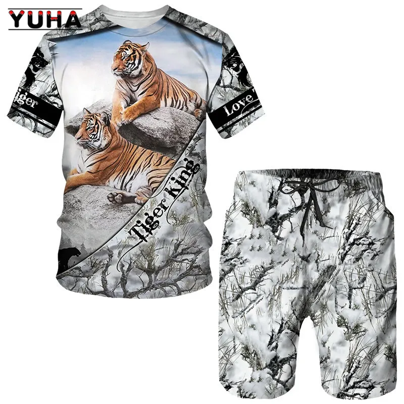 Футболка и шорты YUHA с 3D-принтом тигра Кинга для мужчин женщин костюм унисекс