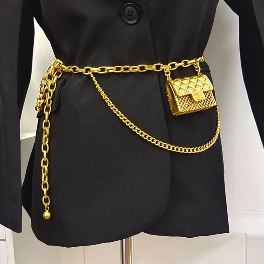 Luxury Design Party Casual Slim Fit Trouser Dress Belts Tassel Waist Strap Metal Bag Waistband Gold Chain Belt
