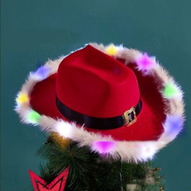 

3pieces Cowboy Hat with Heart Sunglasses with Feather Scarf Hat for Christmas