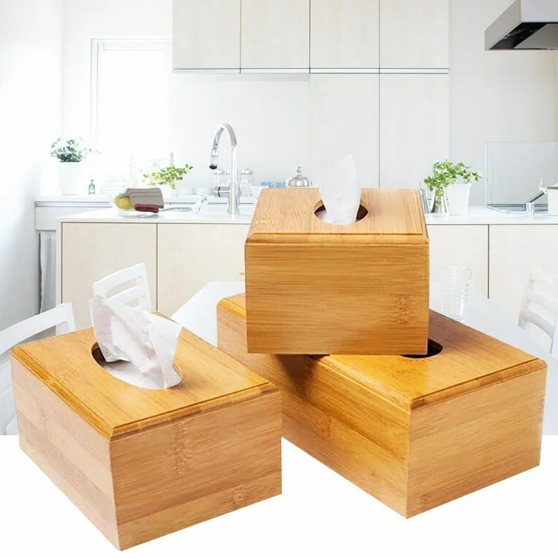

Bamboo Tissue Box Wood Desktop Paper Storage Organizer Napkins Holder Case Decor