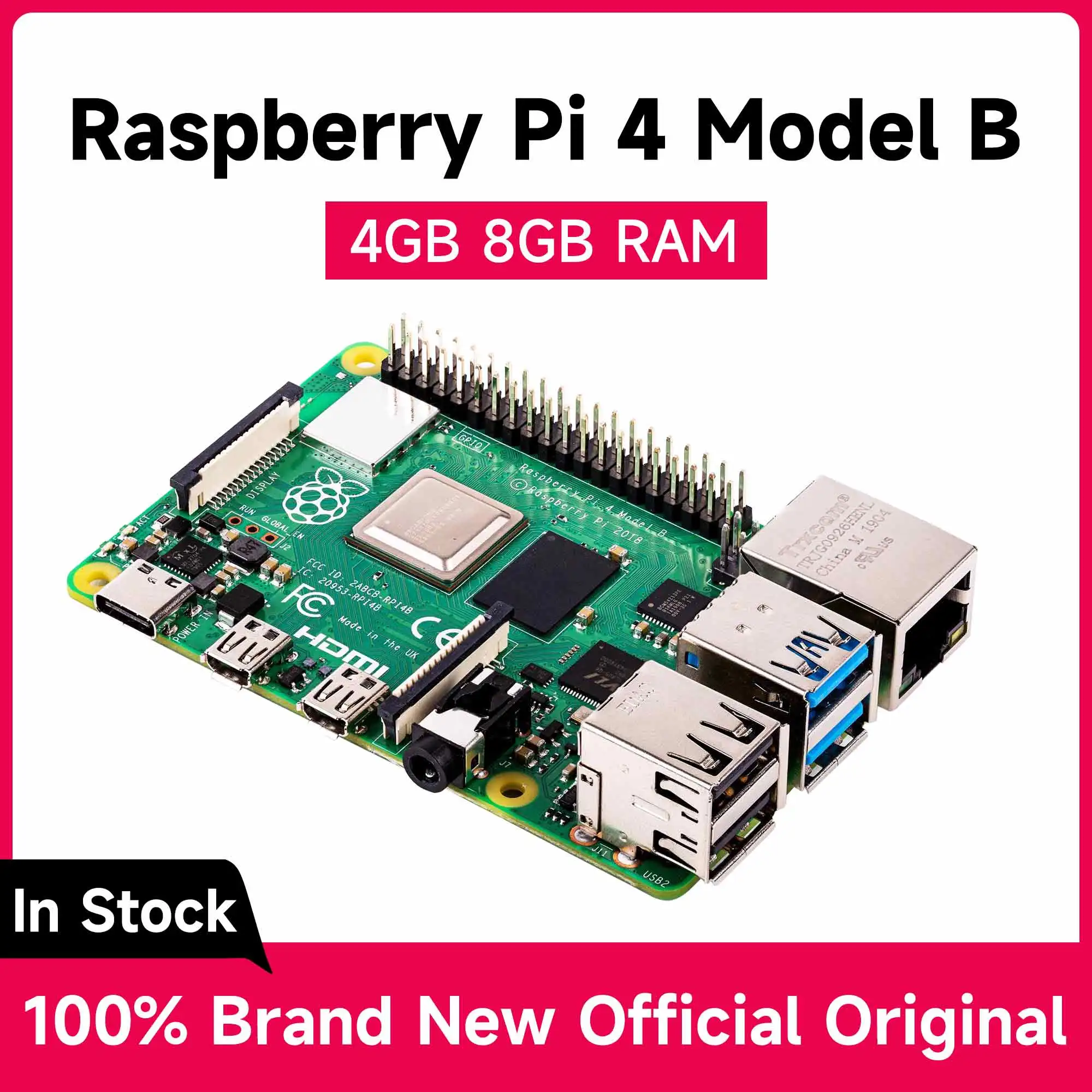 Official Raspberry Pi 4 Model B Development Board 4GB 8GB RAM Core CPU 1.5Ghz 3 Speeder Than Pi 3B+ Support Wifi Bluetooth 5.0