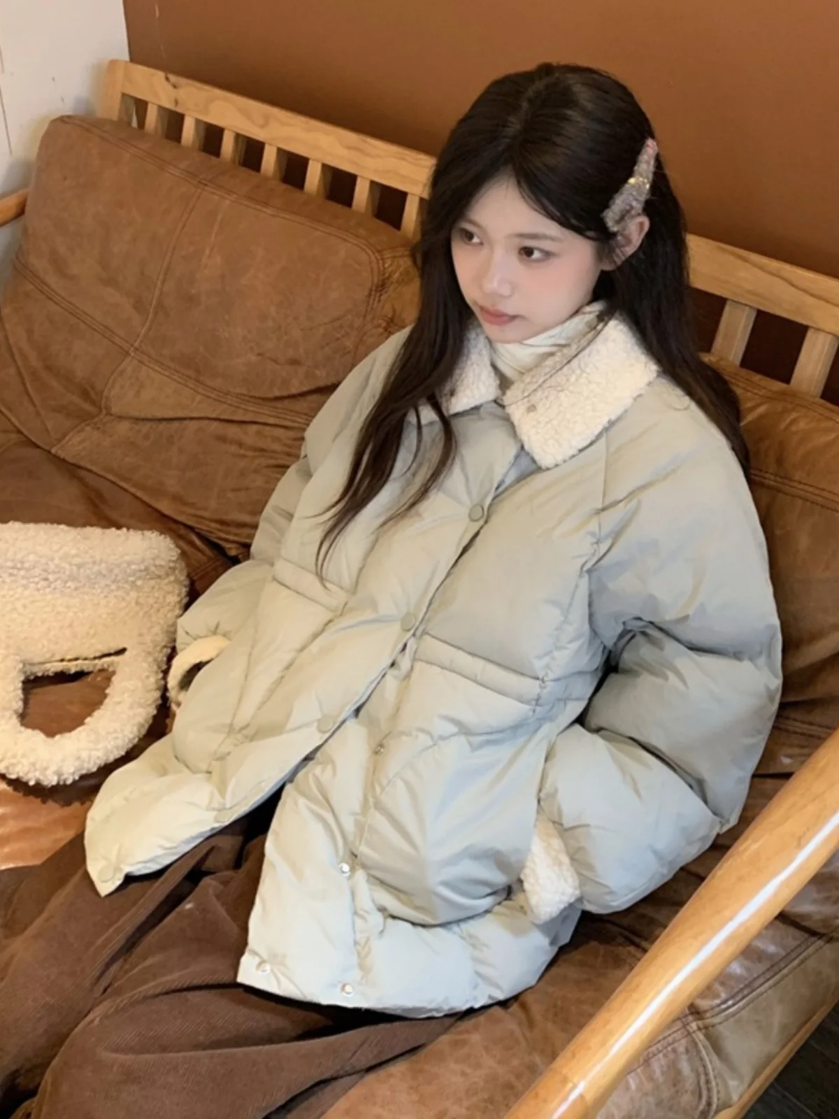 Miss Zuo Is Here ~ Японская мода с меховым воротником ягненка маленькая куртка на