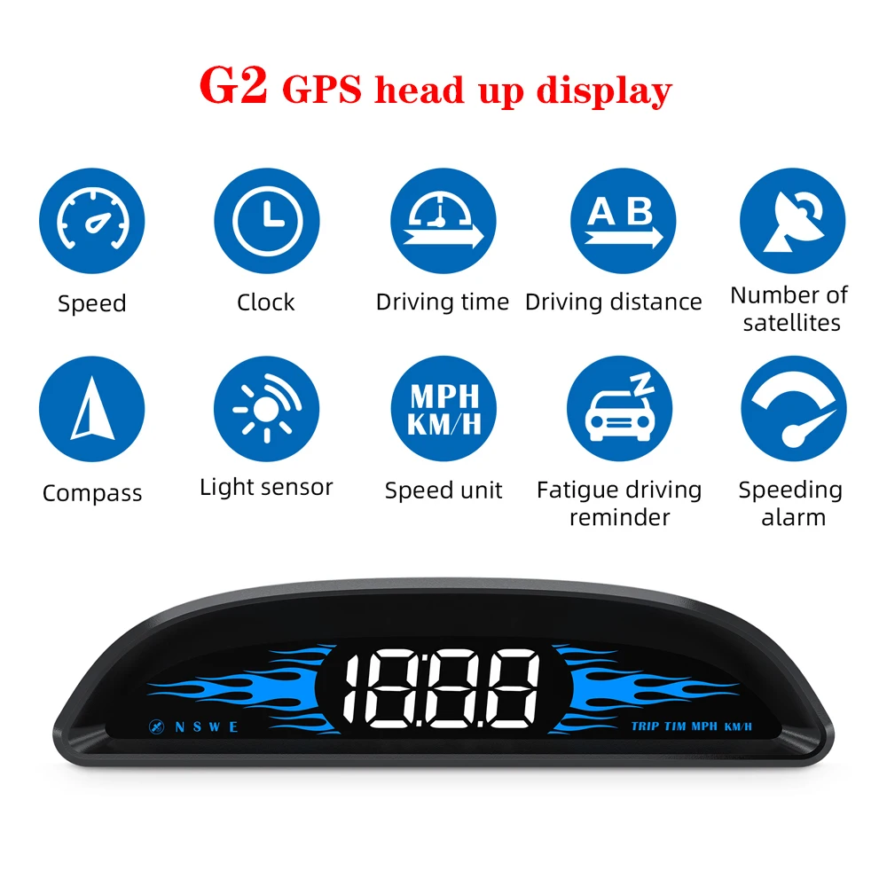 

G2 GPS HUD Head Up Display Multifunction Alarm Speed Clock Drive Time and Direction Satellite Number Car Electronic Accessories