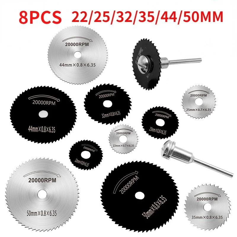 

8Pcs/Set Mini HSS Circular Saw Blade Rotary Tool for Dremel Metal Cutter Power Tool Set Wood Cutting Discs Drill Mandrel Cutoff