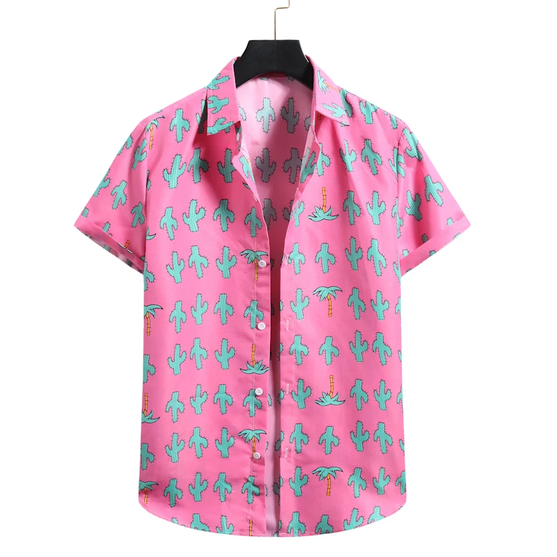 Camisa hawaiana Rosa Floral para hombre, camisa masculina informal de manga corta...