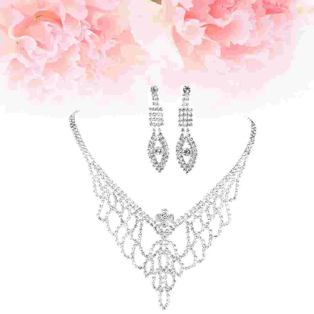 

2018 Wedding Party Pageant Jewelry Set Bridal Rhinestones Crystal Necklace Earrings