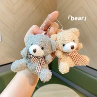 cute cartoon mini bow tie bear short plush doll toy bag car key chain pendant doll cute keychains charm