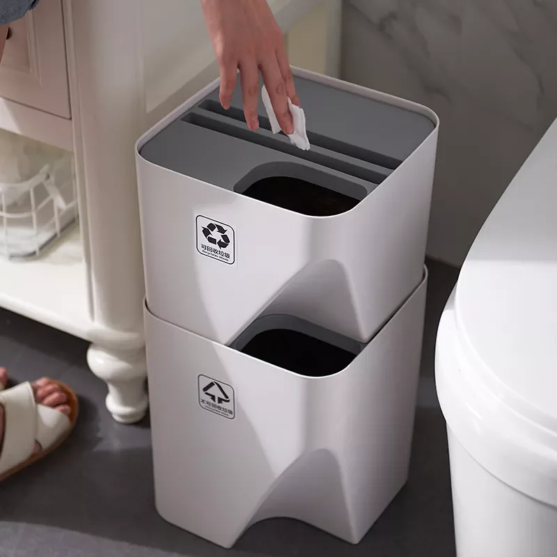 

Stackable trash can creative with lid kitchen waste bin bathroom household wet and dry plastic living room paper basket