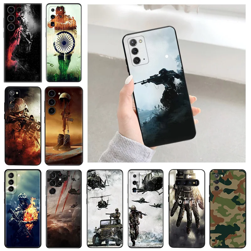 Чехлы для Samsung S24 Galaxy S21 FE S22 S23 Ultra 5G S20 Plus S10 Lite армейский солдат мощный роскошный