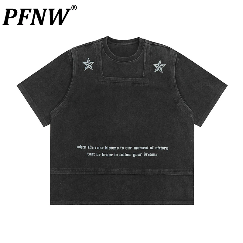 

PFNW Summer Men's Hip Hop Fashion Personalized T-shirt Darkwear Print Patterm Tops Tide Patchwork Breathable Casual Tees 12Z1501