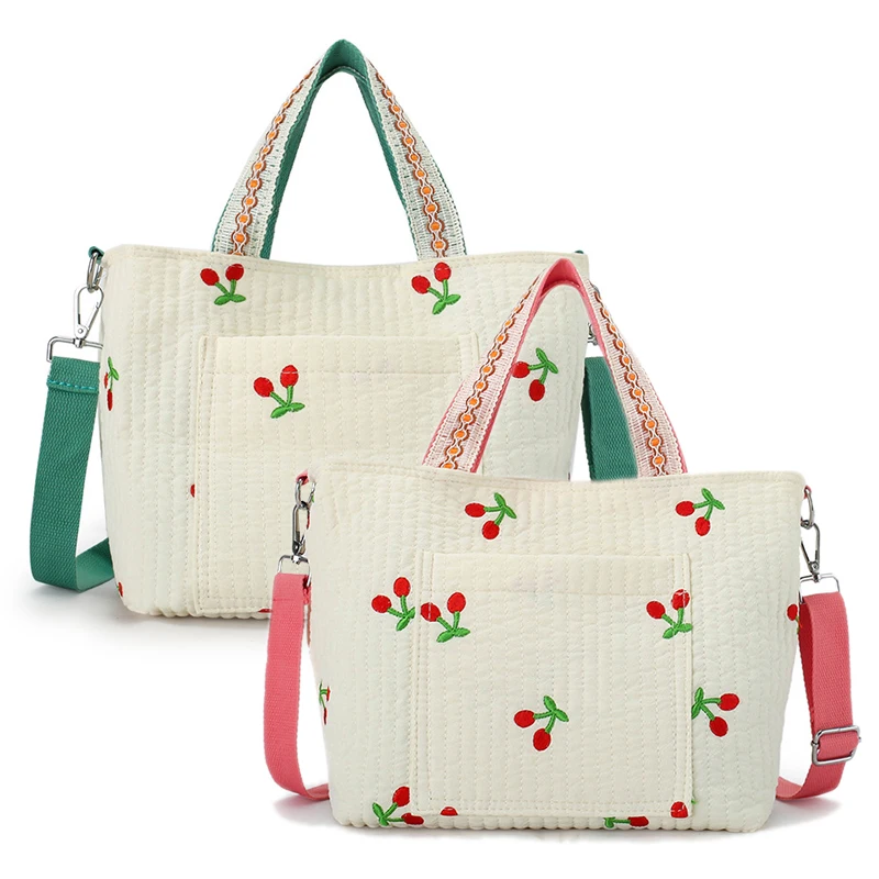 

2022 Korea Style Newborn Baby Care Diaper Bag Mummy Shoulder Bag Flower Embroidery Quilted Stroller Storage Organizer Handbags