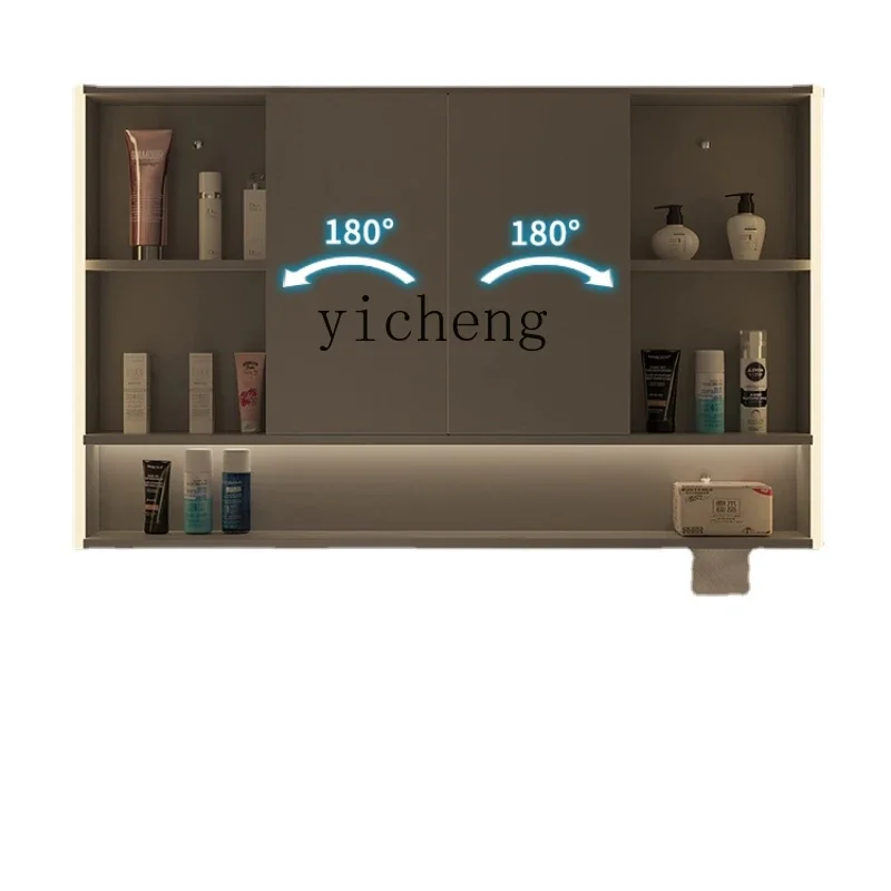 

XL Bathroom Mirror Cabinet Hidden Feng Shui Mirror Box Waterproof Solid Wood Wall-Mounted Storage Rack Mirror Cabinet