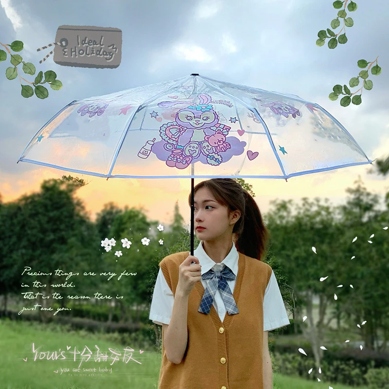 New Cartoon Transparent Automatic Umbrella Fashionable Anime Character Creative Waterproof Womens |