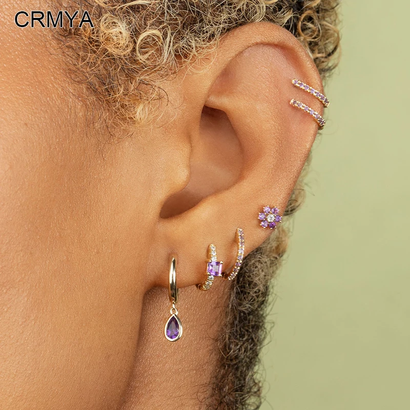 

CRMYA Gold Silver Filled Drop Hoop Earrings For Women Piercing Purple CZ Zircon Women's Dangle Earrings 2022 Jewelry Wholesale