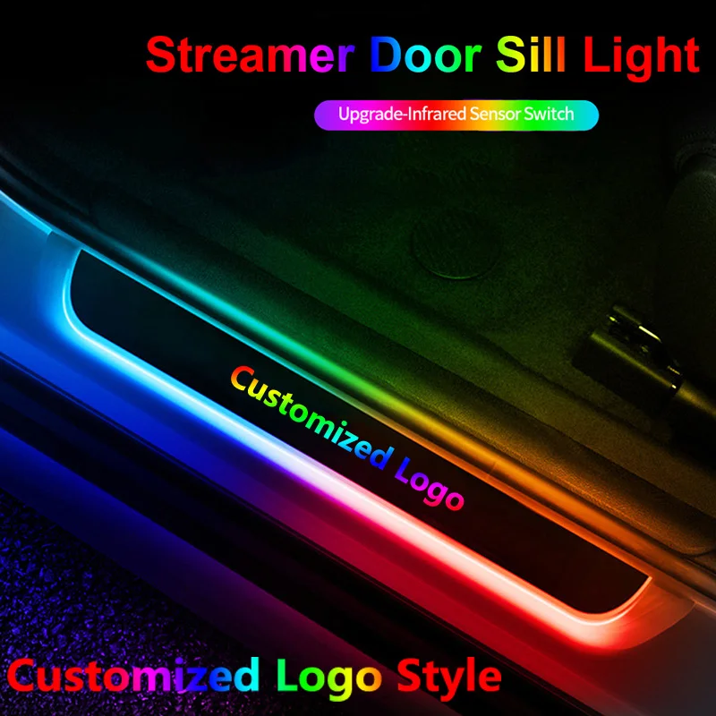 

Customized Logo Style Car Acrylic LED Welcome Pedal Plate Front Rear Door Sill Pathway Light USB Moving Interior Decoration
