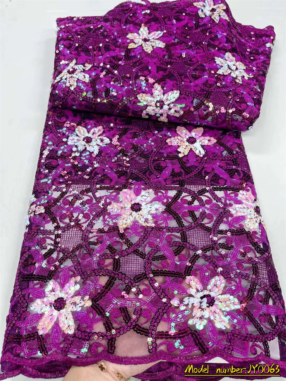 

OEMG French Sequin Tulle Lace Fabric 2022 Hot Sale Nigerian Mesh Lace Fabric 5Yards African Lace Fabric For Wedding Party JY0063