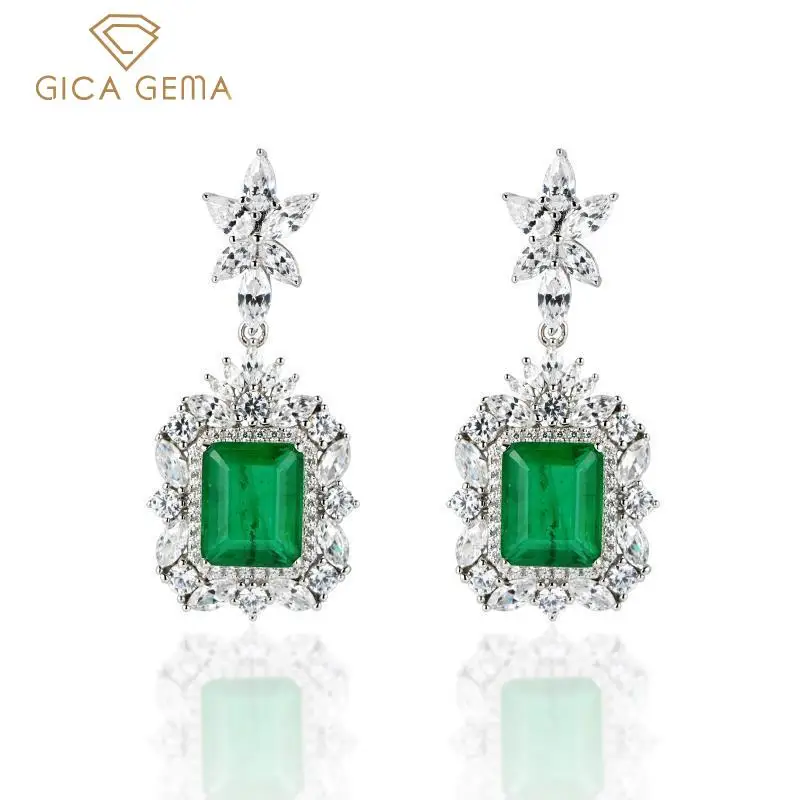 

Женские серьги-подвески из серебра 925 пробы с искусственным изумрудом