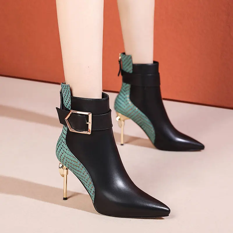 2022 Franse Stijl Vrouwen Hoge Hakken Korte Laarzen, Zachte Herfst/Winter  Schoenen, Puntschoen Ankle Botas, dunne Hak, Zwart | АлиЭкспресс