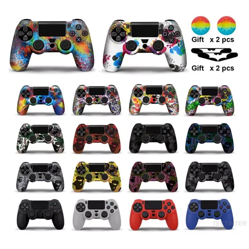 

Silicone Rubber Skin Case For PS4 Controller Gamepad Protective Cover For Playstation 4 Joystick With Led Light Bar Sticker