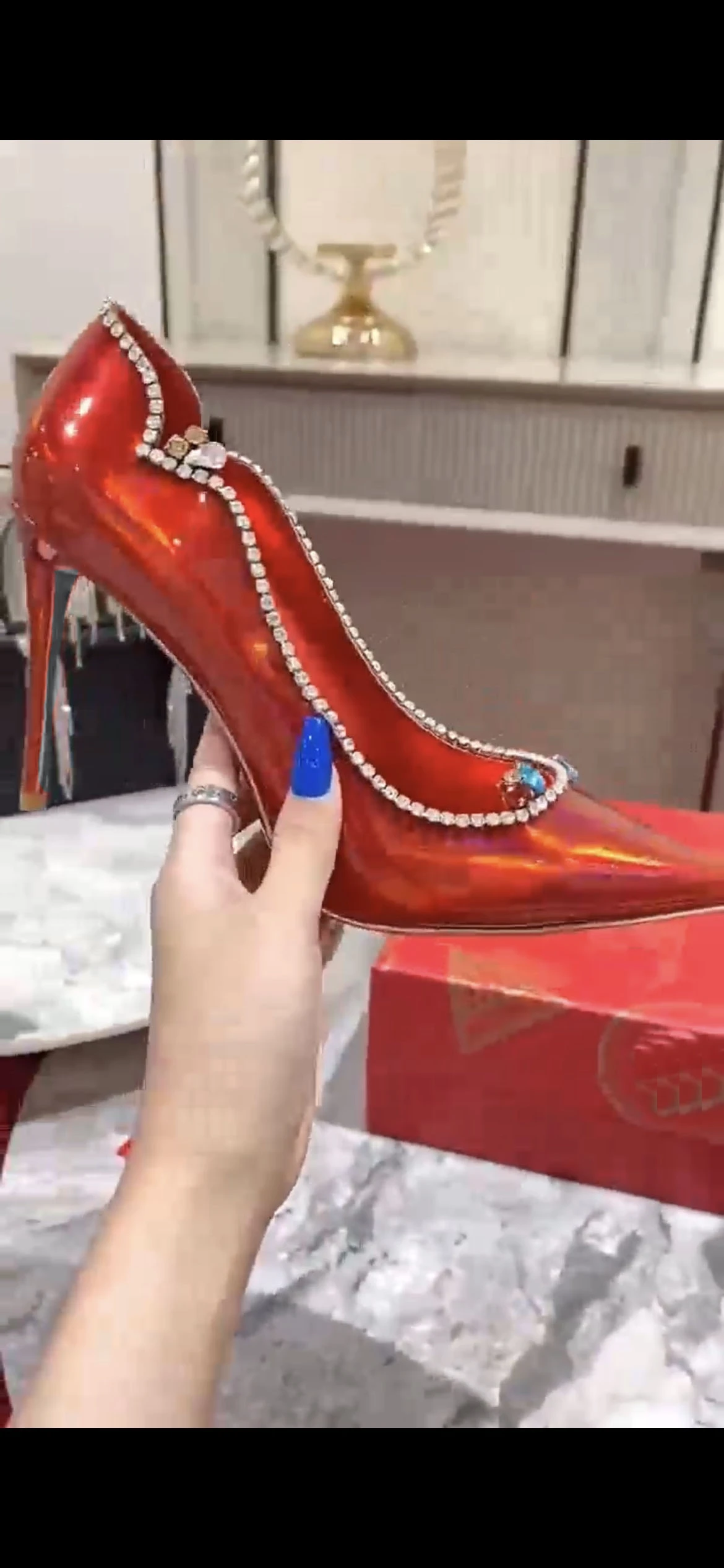 Shoes Edge Full Rhinestone Crystal Lustrous Metallic Leather Notched Design High Heel Pumps Slip-On Luxury Party Shiny Shoes