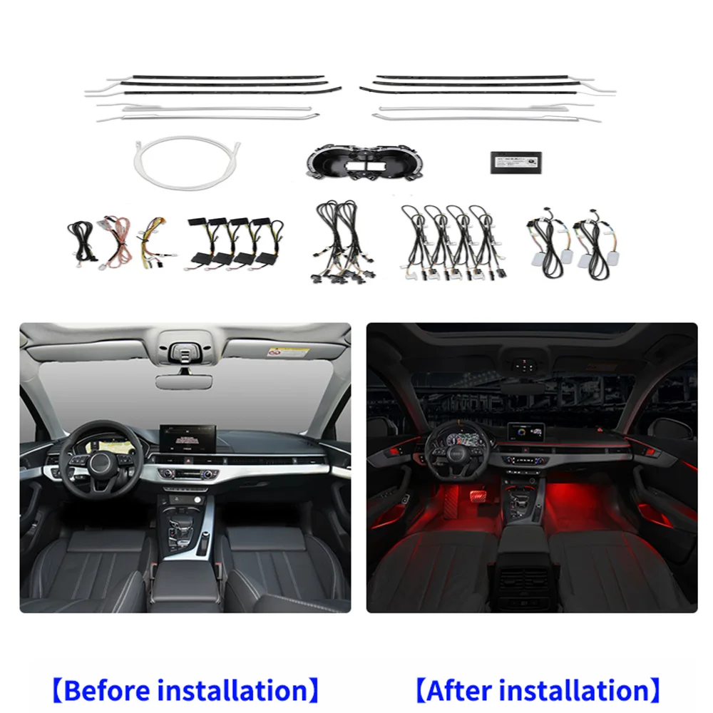 

30 цветов подсветки автомобильный Стайлинг светодиодный окружающий светильник для Audi A4 2017-2021