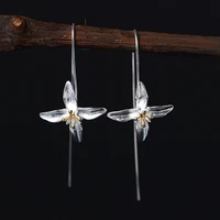 925 sterling silver flower piercing earrings for women girls chinese ethnic style long ear hooks dangle earrings jewelry eh095
