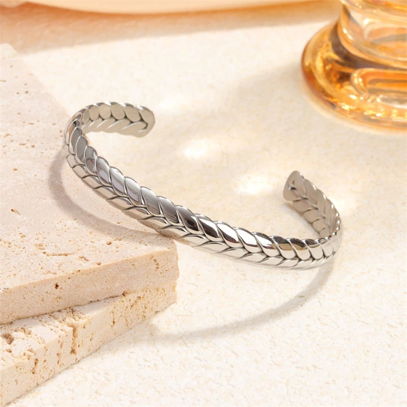 Винтажный широкий браслет из нержавеющей стали в форме пшеницы для женщин