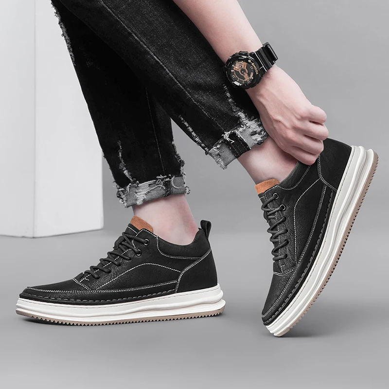 

Туфли мужские на шнуровке, повседневные, со скрытым каблуком, удобные дышащие, для скейтборда, 6 см