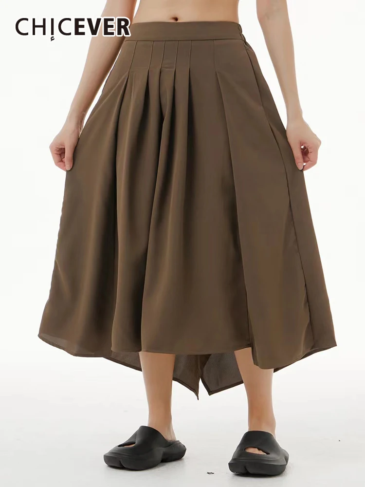 

CHICEVER повседневная юбка в складку, Женская Асимметричная юбка средней длины с высокой талией, Лоскутная сетчатая юбка для женщин, Новинка лета 2023