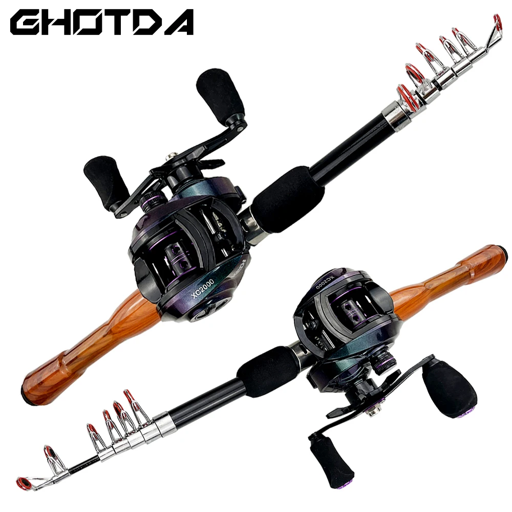 

1.3-1.8m Ultra Light Carbon Fiber Telescopic Rod CNC Metal Spool Baitcasting Reel for Saltwater Freshwater Travel Pole Set