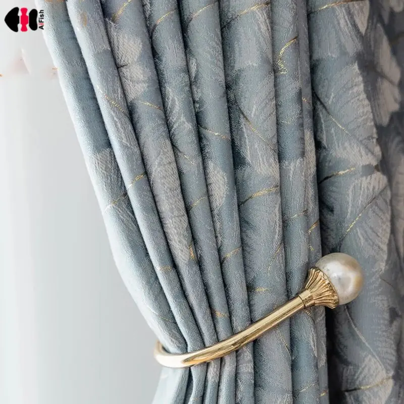 

Luxury Gold Thread Semi-Blackout Curtains for Living Room Silk Printed Jacquard Super Soft Fabric Bay Window Drapes