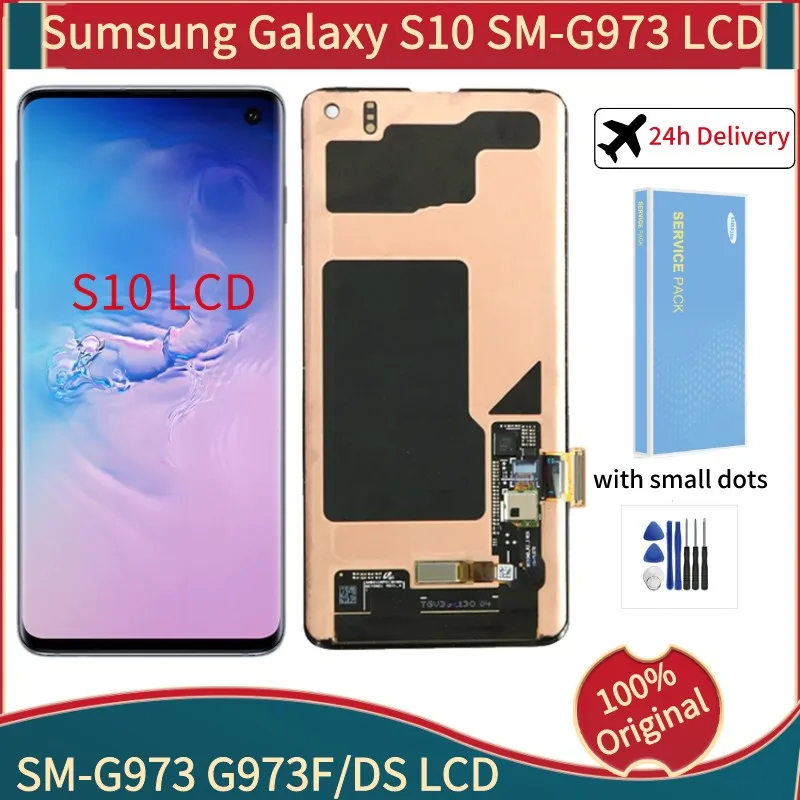 Original Super AMOLED LCD Display For Samsung Galaxy S10 G973F LCD Display Touch Screen Digitizer For Galaxy S10 Repair Parts.