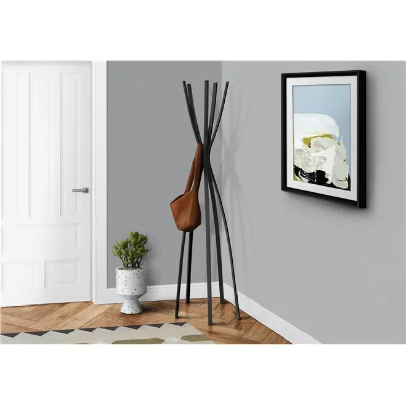 

Coat Rack, Hall Tree, Free Standing, 5 Hooks, Entryway, 72"H, Bedroom, Metal, Black, Contemporary, Modern