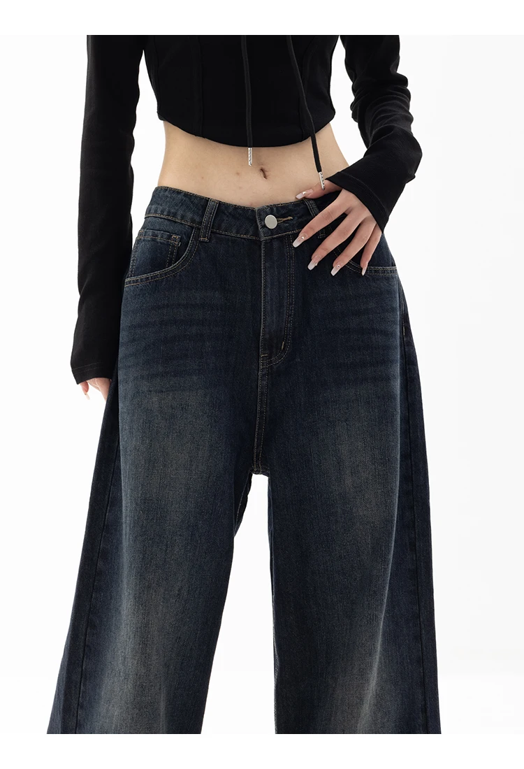 

2023 new retro washed denim wide-leg pants street fashion loose flared pants female Harajuku style casual pants
