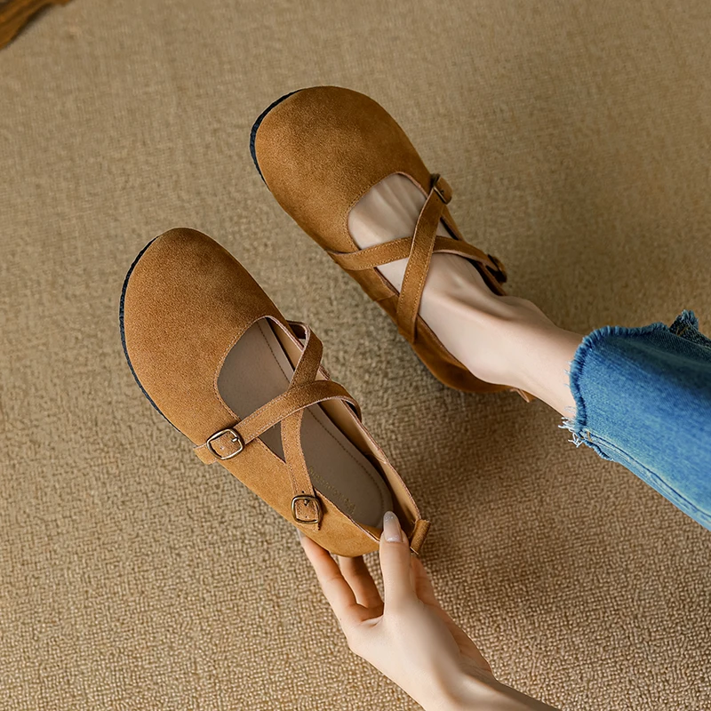 AIYUQI Genuine Leather Mary Jane Shoes Women Retro 2023 New Summer Round Head Women's Flats Casual Loafers For Women