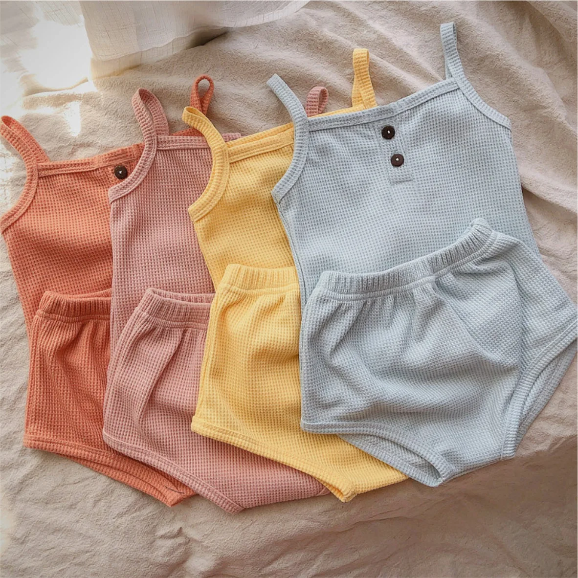 

Summer Sleeveless Waffles Infant Baby Girl Toddler Set Vest + Shorts 2pcs