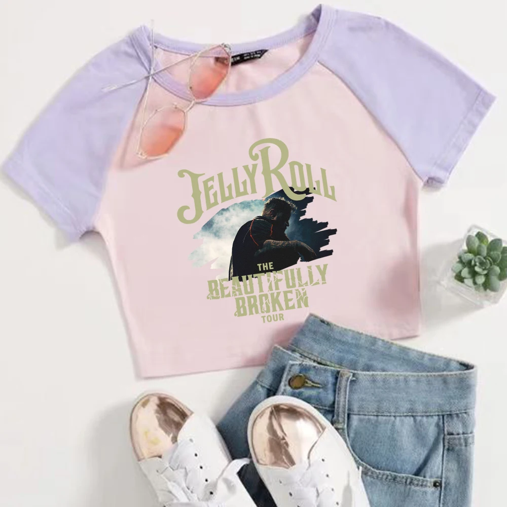 Jolly Roll The Beautifully Broken Tour 2024 укороченные рубашки для девочек с круглым вырезом и