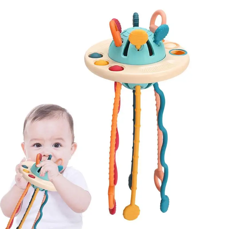 

Silicone Pull String Toy 3 In 1 Pull String Learning Ropes Baby Sensory Toys With Simple Bubble & Sliding Balls For Motor Skills