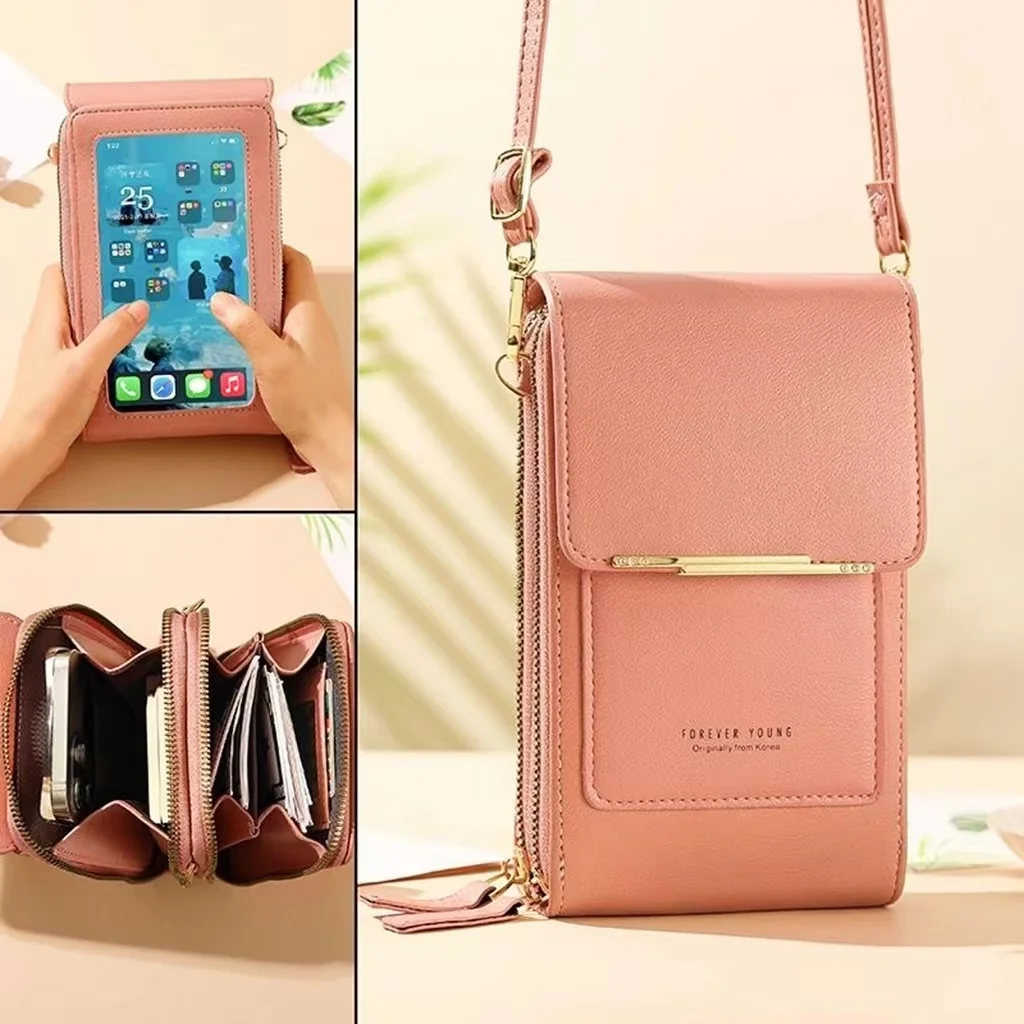 

3 Style Women Bags Soft Leather Wallets Touch Screen Cell Phone Purse Crossbody Shoulder Strap Handbag for Lady