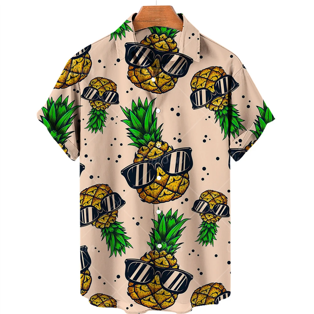 Summer Hawaiian Shirts Fruit 3d Print Shirt Men Women Fashion Pineapple Shirts Single-Breasted Short Sleeve Blouse Mens Clothing